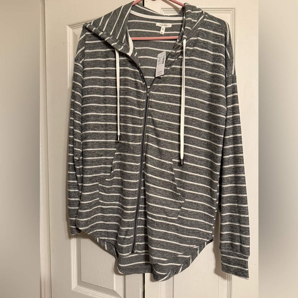 Maurices Gray and White Striped Hoodie Jacket - Picture 2 of 5